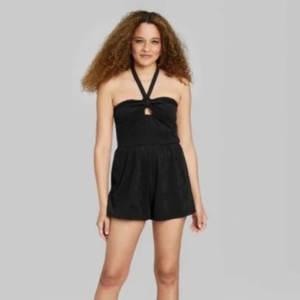 wild fable target black terrycloth romper jumpsuit coverup extra small small
